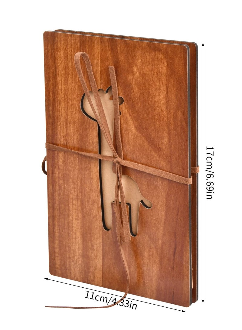 SYOSI Album Book Small 17 * 11cm Scrapbook 22 Sides Kraft Photo Album, Wooden Cutout Animal Print Cover with Kraft Strap for Family Album, Graduation Record Book, Growing Up Album, Love Record (Giraffe)  - Image 4