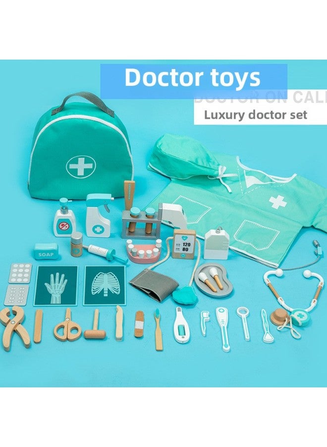 Children's Doctor Toy Set Wooden Artificial Cloth Bag Luxury Medicine Box Baby Girl Play Family Role Play-Color:Deluxe Almighty Doctor [Bag]]