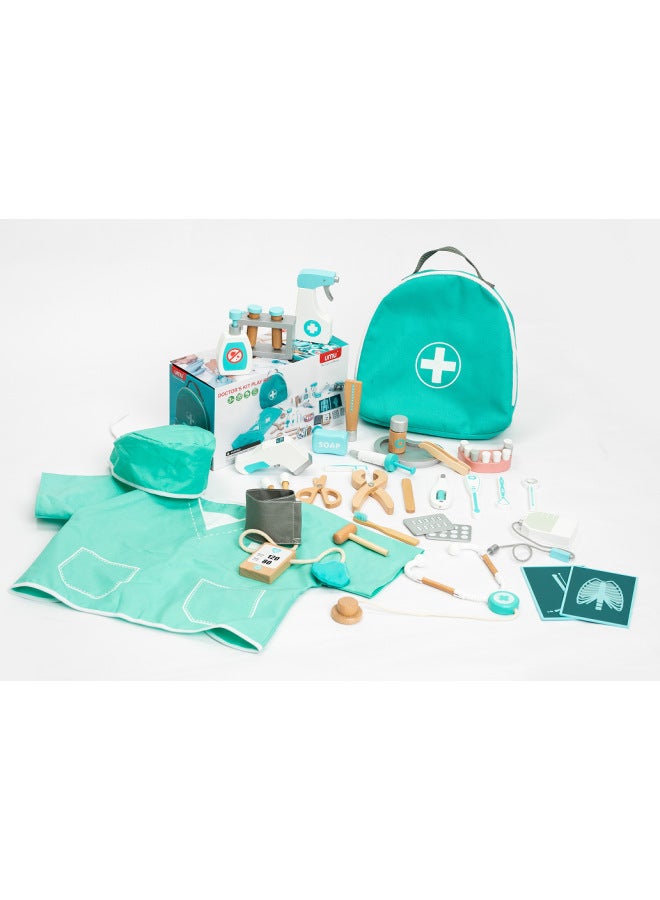 Children's Doctor Toy Set Wooden Artificial Cloth Bag Luxury Medicine Box Baby Girl Play Family Role Play-Color:Deluxe Almighty Doctor [Bag]]