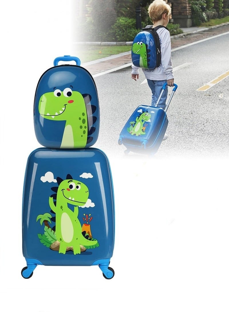 MIXDE 3Pcs Kids Luggage Set, 18 Inch Children Travel Suitcase, Cartoon Rolling Luggages, Child Trolley Bag with 14-Inch Backpack, U-Shaped Pillow, Wheels and Telescopic Handle for Kid Toddlers Boys and Girl - Image 1