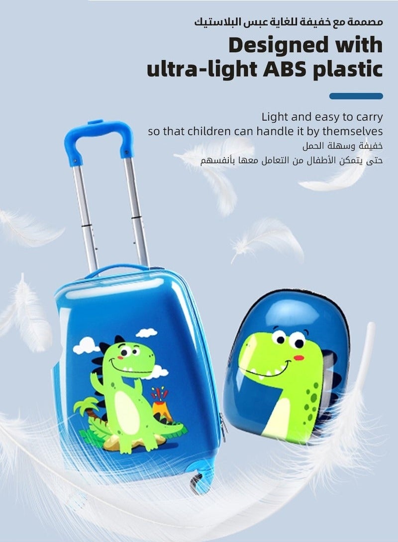 MIXDE 3Pcs Kids Luggage Set, 18 Inch Children Travel Suitcase, Cartoon Rolling Luggages, Child Trolley Bag with 14-Inch Backpack, U-Shaped Pillow, Wheels and Telescopic Handle for Kid Toddlers Boys and Girl - Image 2