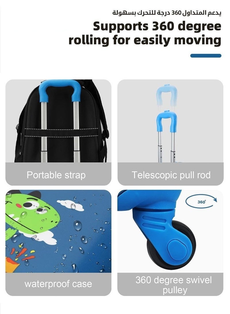 MIXDE 3Pcs Kids Luggage Set, 18 Inch Children Travel Suitcase, Cartoon Rolling Luggages, Child Trolley Bag with 14-Inch Backpack, U-Shaped Pillow, Wheels and Telescopic Handle for Kid Toddlers Boys and Girl - Image 4