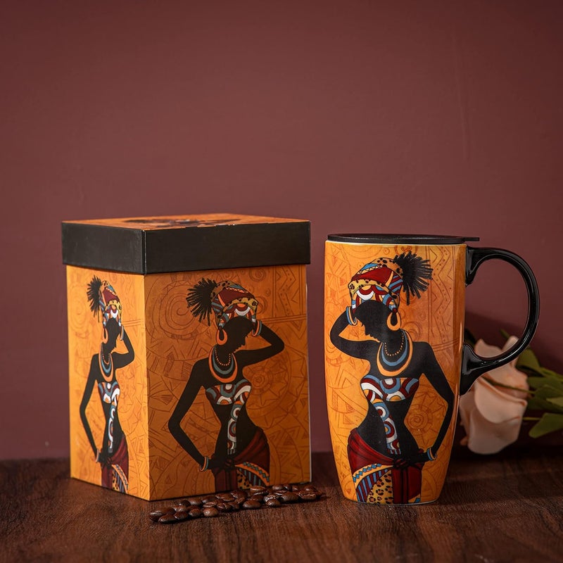 DUSVALLY Coffee Mug Ceramic Coffee Cup with Lid Porcelain Latte Tea Cup with Handle 17OZGirl - Image 3