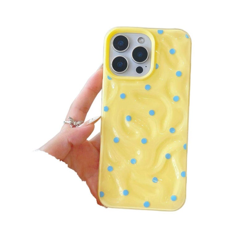 MS غطاء واقي بTPU لـ iPhone 16 / 16 Plus / 16 Pro / 16 Pro Max مع نقاط منقطة وحماية من السقوط مع مقاوم للصدمات مع نسيج مجعد باللون أصفر من مادة TPU - Image 1