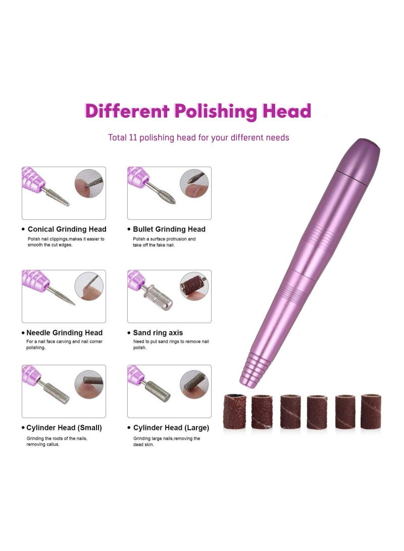 general Portable 11-in-1 USB Manicure Pedicure Nail File Polishing Drill Machine Tools Kit Set with Sanding Bands for Acrylic Gel Nails Removal, Home & Salon Use(Pink) - Image 5