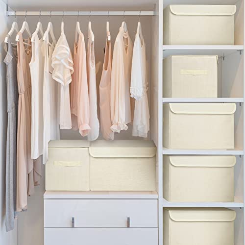 Bagnizer Large 22 Quart [4-Pack] Linen Fabric Foldable Storage Bin Cube Organizer Basket with Flip-Top Lid & Handles, Clothes Blanket Box for Home, Office, Closet (14.6 x 9.5 x 9.5, Beige) - Image 3