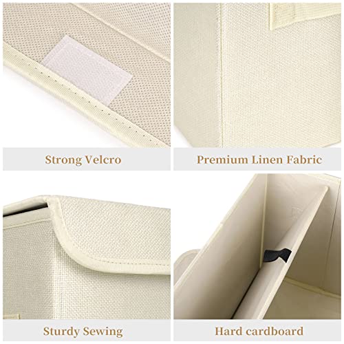 Bagnizer Large 22 Quart [4-Pack] Linen Fabric Foldable Storage Bin Cube Organizer Basket with Flip-Top Lid & Handles, Clothes Blanket Box for Home, Office, Closet (14.6 x 9.5 x 9.5, Beige) - Image 5