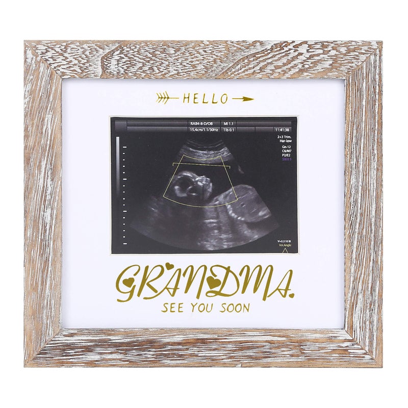 IHEIPYE Grandma Sonogram Picture Frame - Baby Announcement Gifts - Pregnancy Announcement Gift, Hello Grandma See You Soon, Weathered White - Image 1
