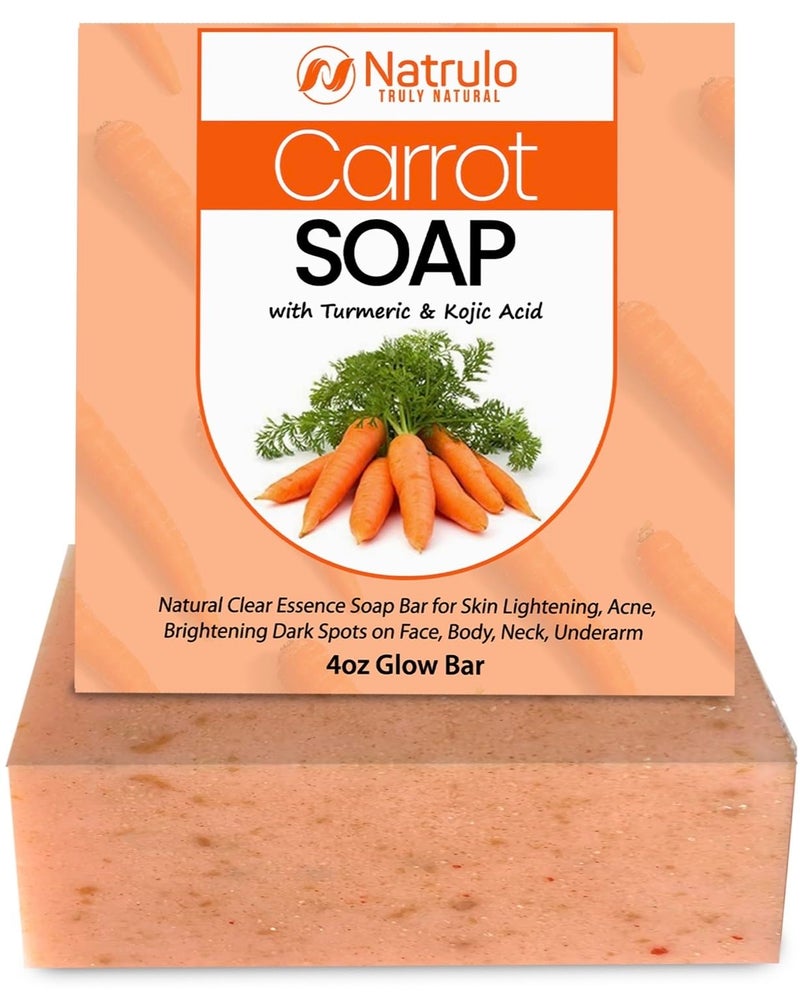 Carrot Soap for Skin Brightening Natural Carrot Soap Bar for Spots on Face Body Neck Underarm Carotene Reduces Acne Brightens Spots Evens Skin Tone Kojic Acid Glow Bar Made in USA