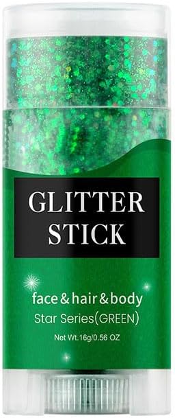 JISKG Face and Body Glitter Stick, Singer Concert Music Rave Face Body Sequins Glitter Stick for Women Face/Body/Hair/Eyes/Lip Glitter Makeup. (Green Body Glitter Stick)