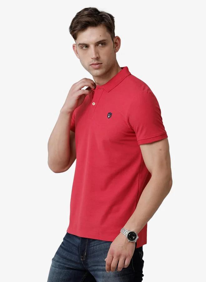 FERVORO Men Red Plain Cotton Polo