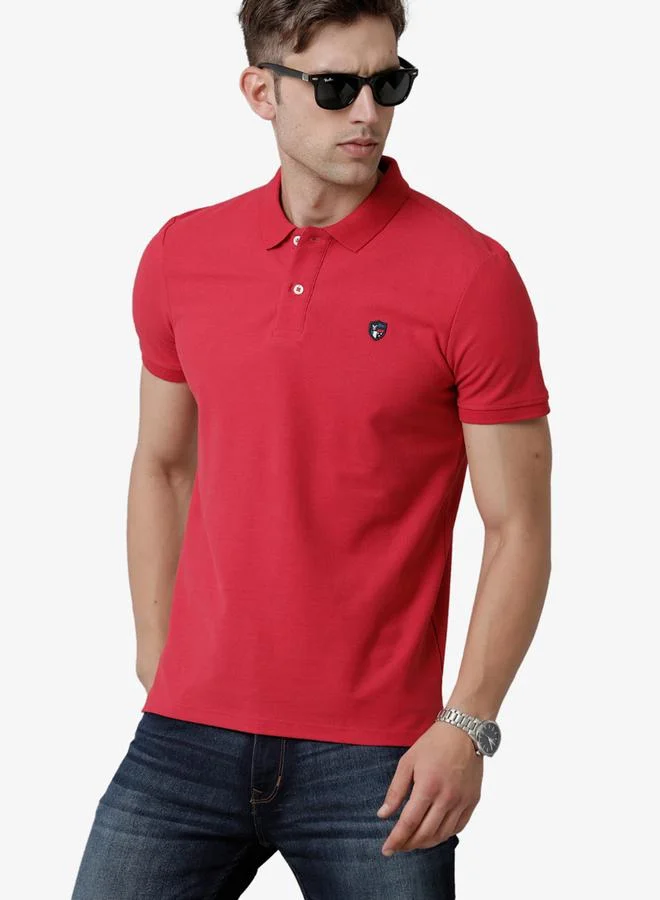 FERVORO Men Red Plain Cotton Polo