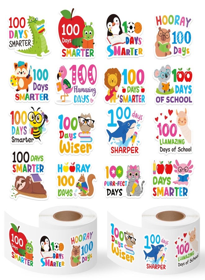 OSNIE 100 Days of School Stickers - 1000Pcs in 2 Rolls Cute Animals 100 Days Smarter Incentive Reward Sticker, Teacher Encouragement Students Decals for Party Favors Classroom Birthday Gifts - Image 1