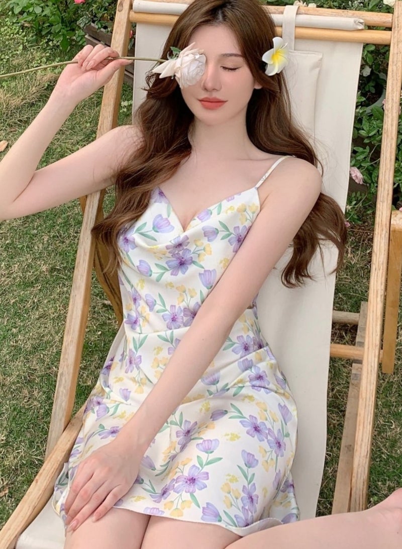 KUYING New Women's Sling Ice Silk Sleeping Dress  - Image 1