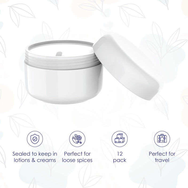 Houseables Lotion Jars, Lotion Container, Cosmetic Jars with Lids, Body Butter Containers, Travel Pots for Creams, Makeup, Moisturizer, Storage, Refillable, Empty, Small, Plastic, White, 4 OZ, 12 PK - Image 2
