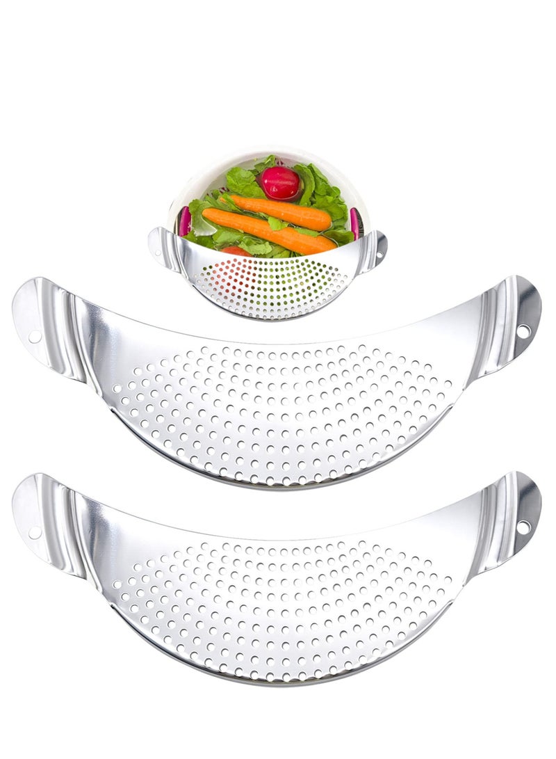 Stainless Steel Half Moon Pan Strainer Set - 2pcs Kitchen Colanders for Draining Pasta, Vegetables, Fruits, Rice, and Noodles - Durable High-Quality Material for Effortless Cooking.