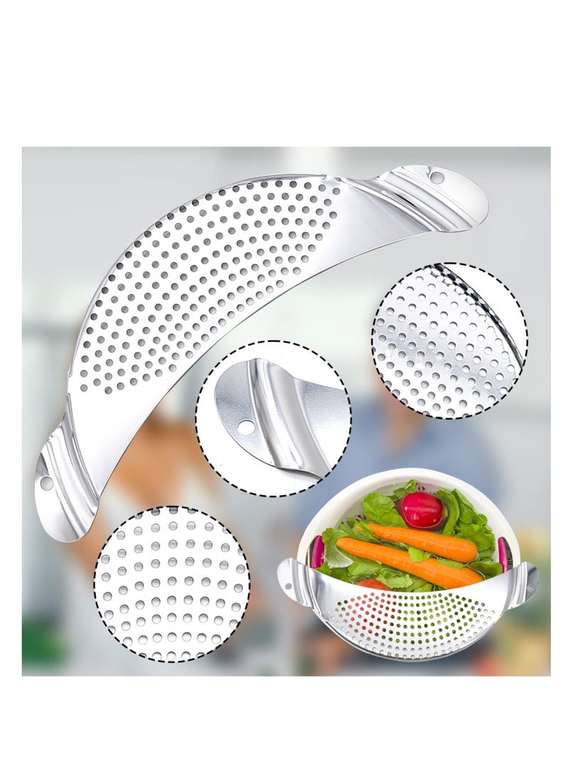 Stainless Steel Half Moon Pan Strainer Set - 2pcs Kitchen Colanders for Draining Pasta, Vegetables, Fruits, Rice, and Noodles - Durable High-Quality Material for Effortless Cooking.