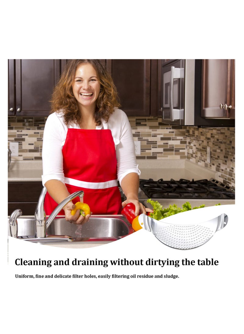 Stainless Steel Half Moon Pan Strainer Set - 2pcs Kitchen Colanders for Draining Pasta, Vegetables, Fruits, Rice, and Noodles - Durable High-Quality Material for Effortless Cooking.