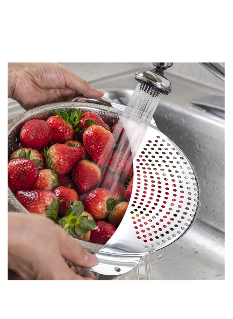 Stainless Steel Half Moon Pan Strainer Set - 2pcs Kitchen Colanders for Draining Pasta, Vegetables, Fruits, Rice, and Noodles - Durable High-Quality Material for Effortless Cooking.