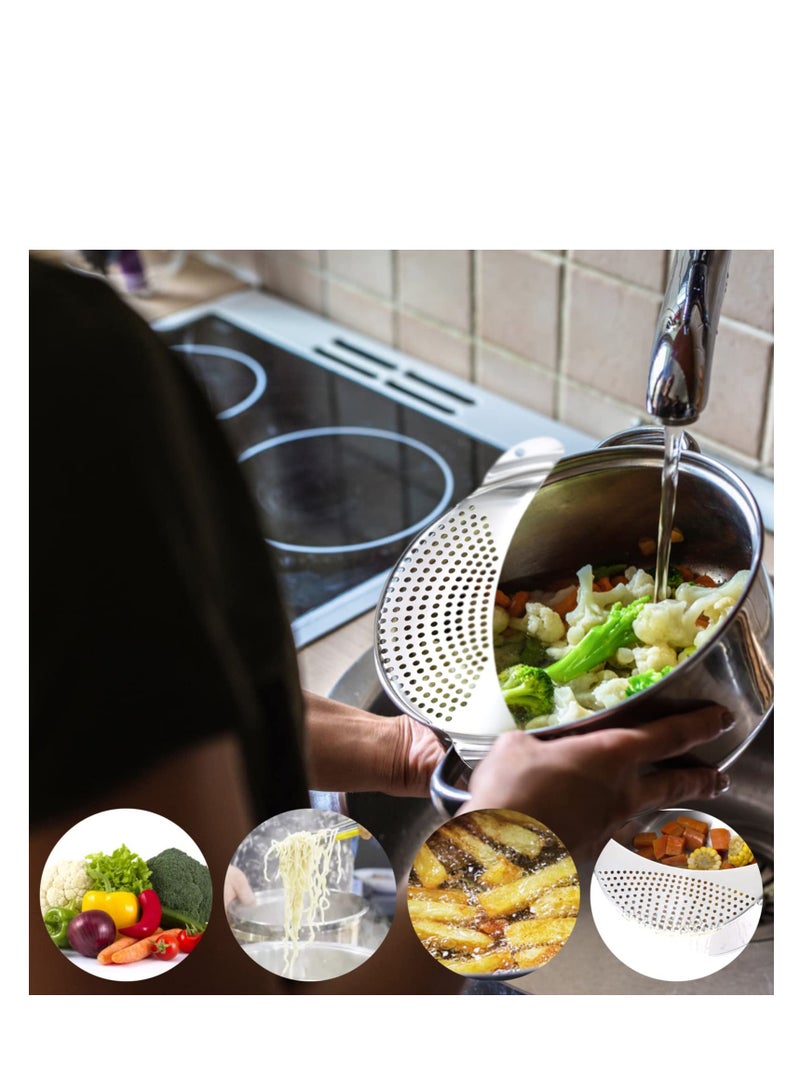 Stainless Steel Half Moon Pan Strainer Set - 2pcs Kitchen Colanders for Draining Pasta, Vegetables, Fruits, Rice, and Noodles - Durable High-Quality Material for Effortless Cooking.