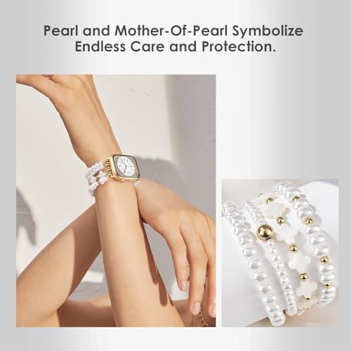 AIRSPO Beaded Bracelet Compatible with Apple Watch Bands 38mm 40mm 41mm 42mm 44mm 45mm Women, Mother-of-Pearl Bead Watch Strap iPhone Watch Bands for iWatch Series 11 10 9 SE 8 7 6 5 4 3 2 1 - Image 5