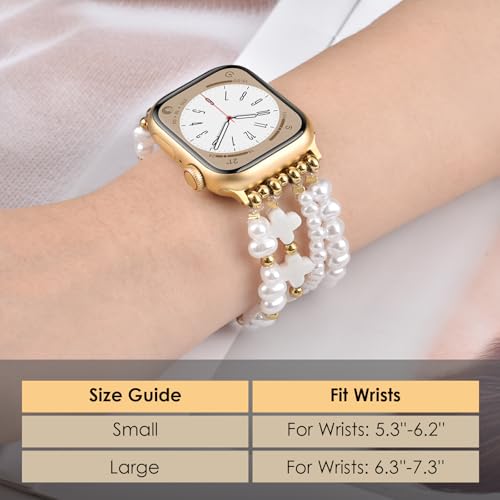 AIRSPO Beaded Bracelet Compatible with Apple Watch Bands 38mm 40mm 41mm 42mm 44mm 45mm Women, Mother-of-Pearl Bead Watch Strap iPhone Watch Bands for iWatch Series 11 10 9 SE 8 7 6 5 4 3 2 1 - Image 3