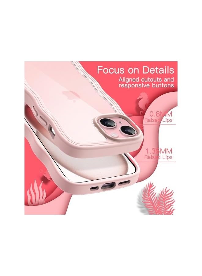 Jetech Cute Case for iPhone 15 Plus 6.7-Inch, Wave Frame Curly Shape Shockproof Phone Cover for Women and Girls, Clear Hard PC Back (Pink) - Image 5
