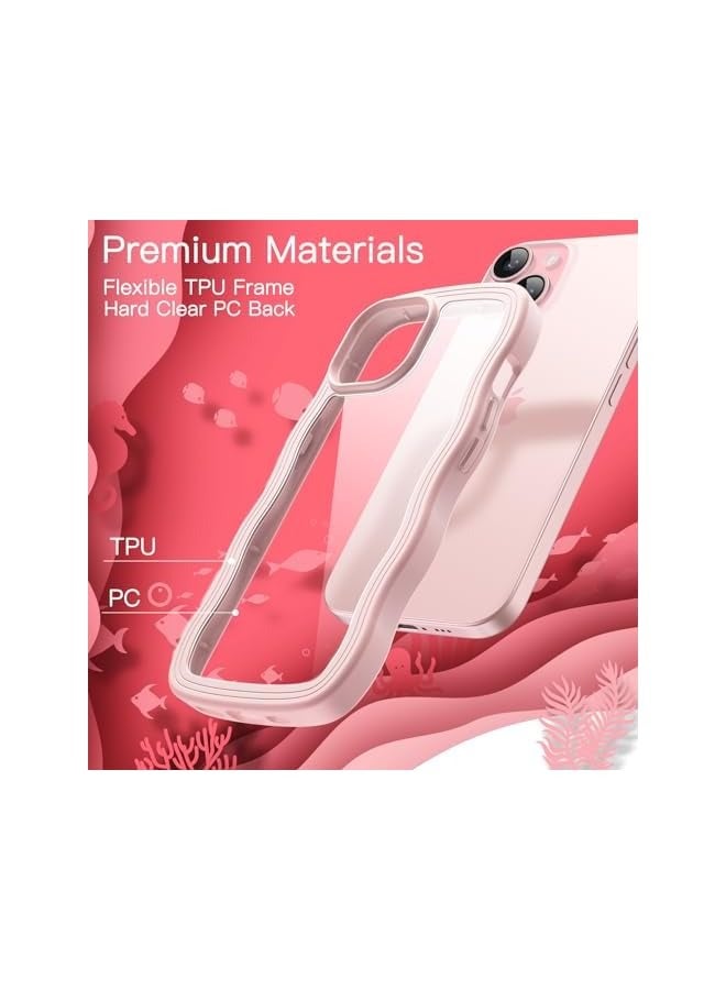Jetech Cute Case for iPhone 15 Plus 6.7-Inch, Wave Frame Curly Shape Shockproof Phone Cover for Women and Girls, Clear Hard PC Back (Pink) - Image 4