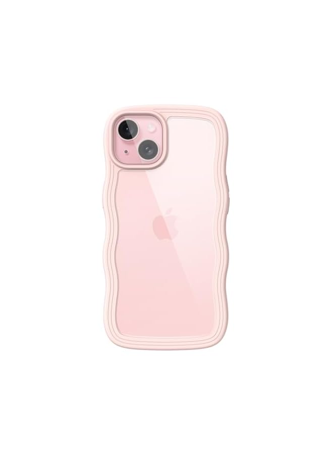 Jetech Cute Case for iPhone 15 Plus 6.7-Inch, Wave Frame Curly Shape Shockproof Phone Cover for Women and Girls, Clear Hard PC Back (Pink) - Image 1