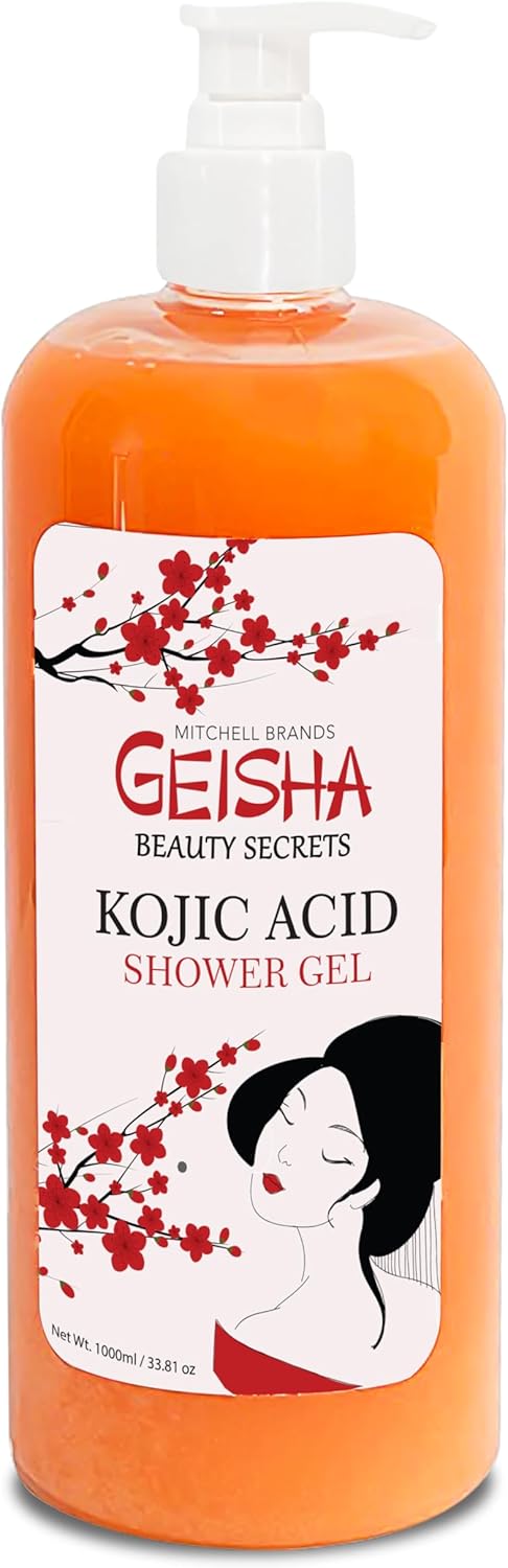 Geisha Kojic Acid Skin Brightening Body Wash 33 Fl oz 1000 ml Even Out Skin Tone Reduce Dark Spots Skin Radiance Face and Body Shower Gel with Coconut Oil and Shea Butter