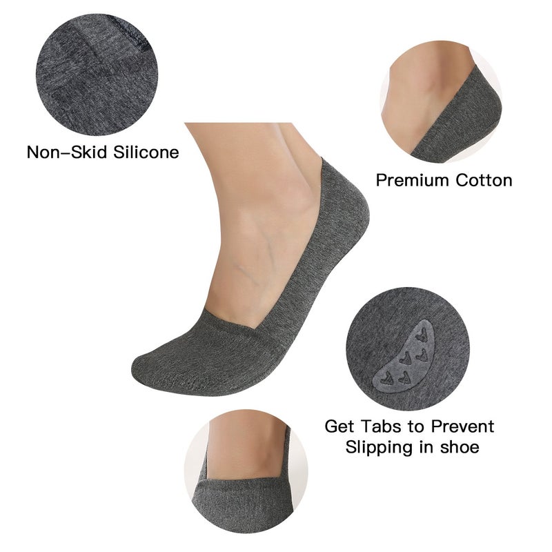 Joulli Men's No Show Socks Low Cut Non Slip Casual Boat Liners(6 Pack),Black, Grey, White,Small - Image 2