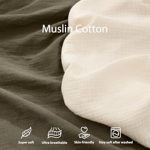 guruixu غطاء سرير الأطفال من جوريكشو 2 عبوة، 100% قطن، غطاء سرير ناعم وقابل للتنفس، غطاء بديل متوافق مع سرير الأطفال سنجل مي (زيتوني داكن، كريمي) - Image 2