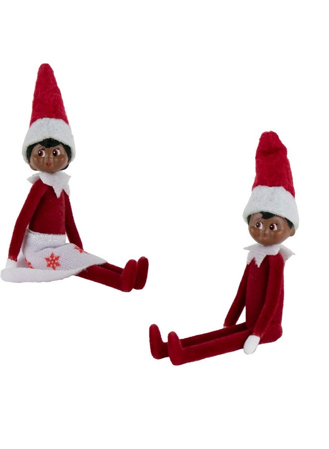 Worlds Smallest World's Smallest Elf on The Shelf Bundle Set of 2 Boy and Girl Dark Skin - Less Than 4 Inches Tall - Image 1