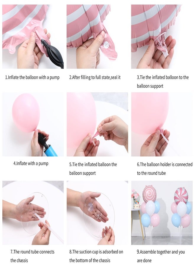 KIRIN Sweet Candy Table Centerpiece Balloons Stand Kit 2 Sets,Cute Pink Candy Aluminum Film and Macaron Pink Blue Latex Balloons for Birthday,Candy Themed Party and Home Decoration - Image 3