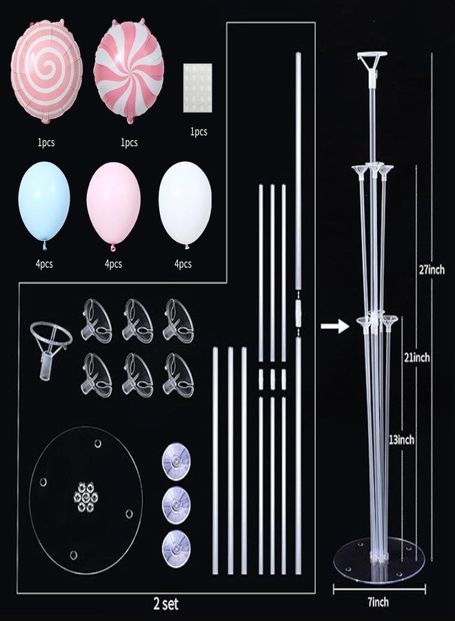 KIRIN Sweet Candy Table Centerpiece Balloons Stand Kit 2 Sets,Cute Pink Candy Aluminum Film and Macaron Pink Blue Latex Balloons for Birthday,Candy Themed Party and Home Decoration - Image 2