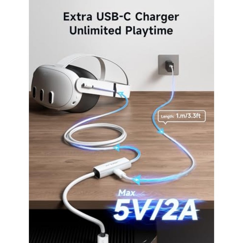 JSAUX Link Cable 5M for VR headsets: charging while playing, USB 3.0 high-speed data, compatible with Meta Quest 3S/3/2/Pro, Pico 4, PC VR, Steam VR - Image 3