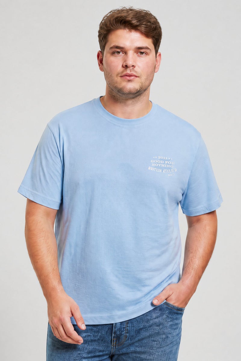 GOOD FOR NOTHING Men Crew Neck Short Sleeve Graphic Print T-Shirt, Blue - Image 1