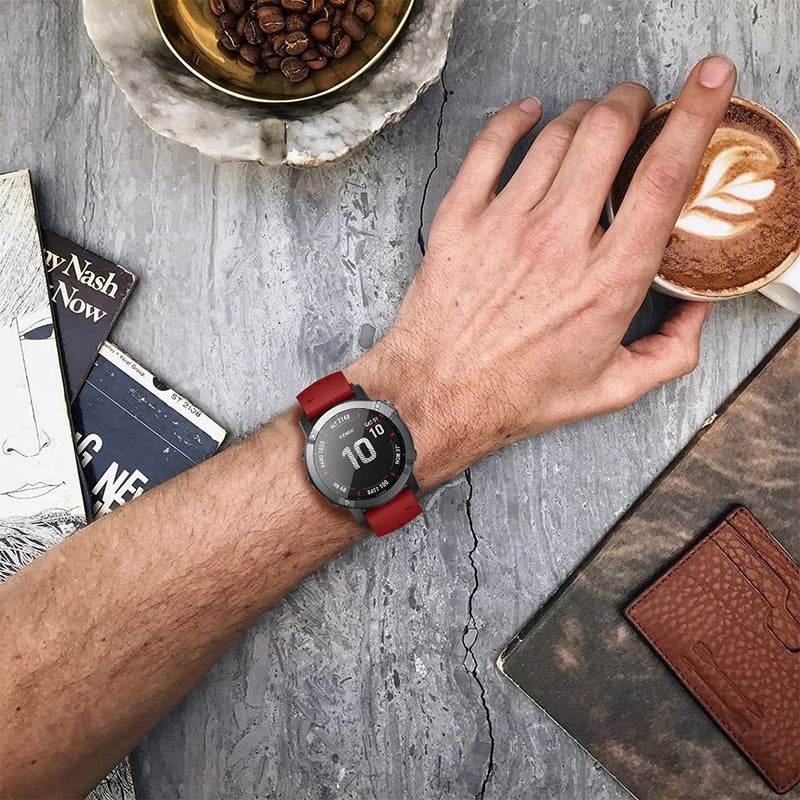 ANCOOL حزام ANCOOL متوافق مع Garmin Fenix 5X/6X/7X، حزام ساعة ناعم سهل التركيب بقطر 26 مم بديل لـ Fenix 5X Plus/Fenix 6X/Fenix 6X Pro/Tactix Charlie/Descent MK2 (أحمر) - Image 5
