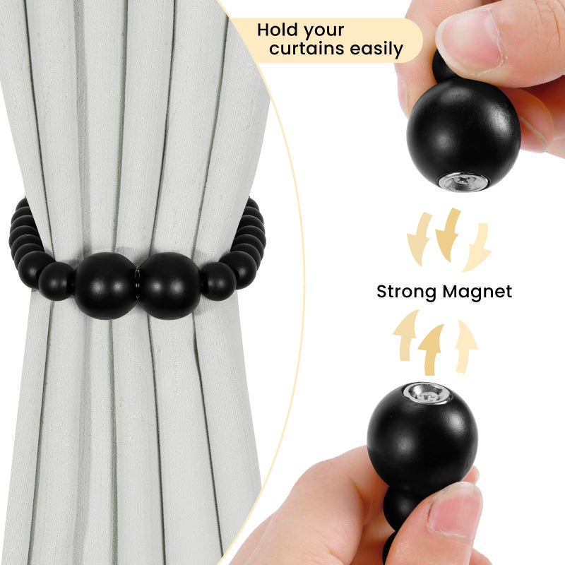 KLOGTSIND Magnetic Curtain Tiebacks, 2 Pack Curtain Holdbacks for Draperies, Wood Bead Curtain Tiebacks, Elegant Curtain Tie Backs for Bedroom Decor, Boho Room Decor, Nursery Decor, Farmhouse Decor - Image 2
