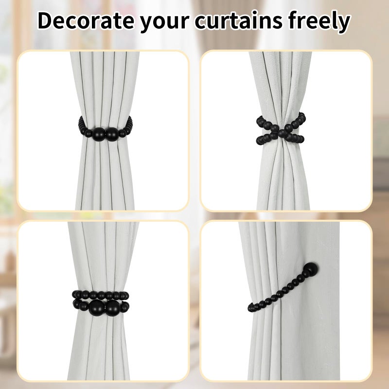 KLOGTSIND Magnetic Curtain Tiebacks, 2 Pack Curtain Holdbacks for Draperies, Wood Bead Curtain Tiebacks, Elegant Curtain Tie Backs for Bedroom Decor, Boho Room Decor, Nursery Decor, Farmhouse Decor - Image 4