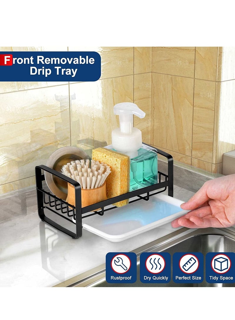 MIXDE Kitchen Sink Sponge Holder, 304 Stainless Steel Kitchen Soap Dispenser Caddy Organizer, Countertop Soap Dish Rack Drainer with Removable Drain Tray, not Including Dispenser and Brush - Image 3