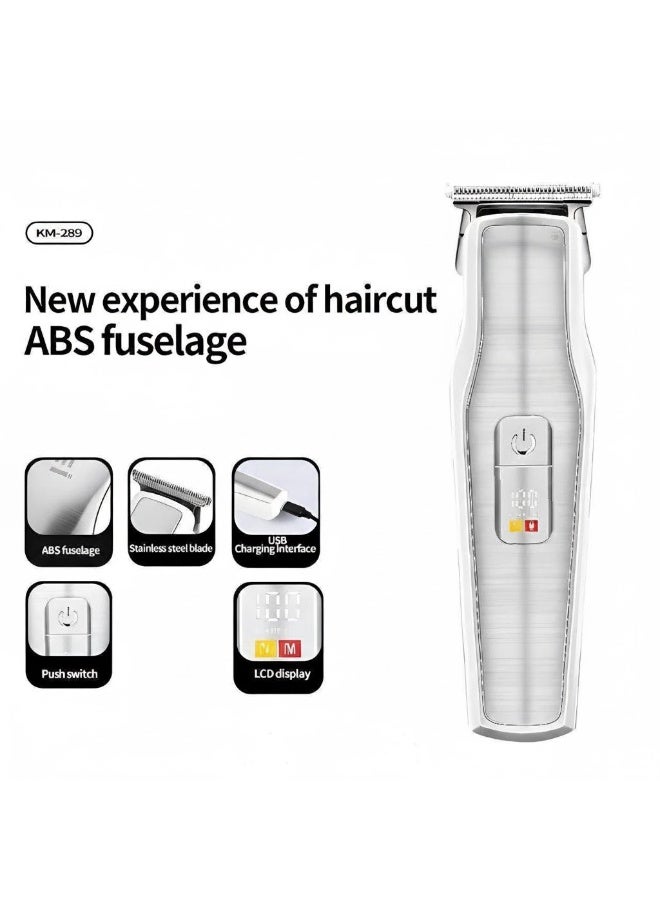 مكينة حلاقة  KM-289 احترافية للرجال شحن USB شاشة رقمية دقيقة بطارية 600مللي  امبير -استخدام مزدوج للشعر واللحية مدة تشغيل 110 دقيقة- لون معدني لامع - Image 4
