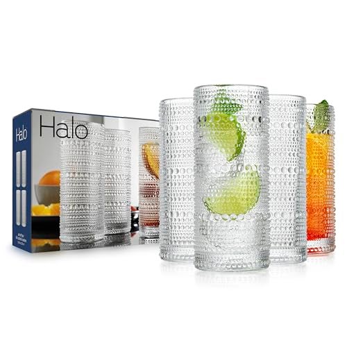 Glaver's Highball Drinking Glasses, 10.82 oz Sleek Hobnail Textured Glassware Modern Tall Tumblers set of 4 Iced Coffee Glasses, Highball Cocktail Set, Dishwasher Safe, Housewarming Gift Set - Image 2