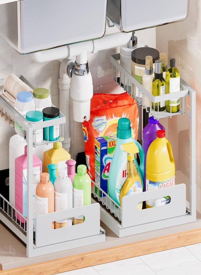 VUSIGN Slide-Out Sink Organizer, Under Sink Cabinet Pull-Out Shelf for Kitchen & Bathroom Cabinetry, White, 2-Pack - Image 1