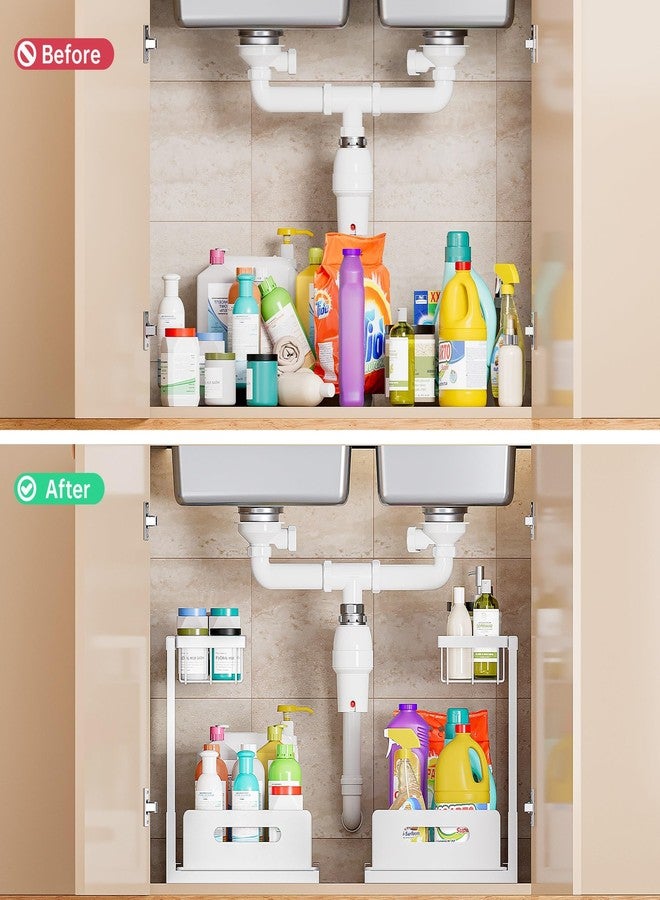 VUSIGN Slide-Out Sink Organizer, Under Sink Cabinet Pull-Out Shelf for Kitchen & Bathroom Cabinetry, White, 2-Pack - Image 2