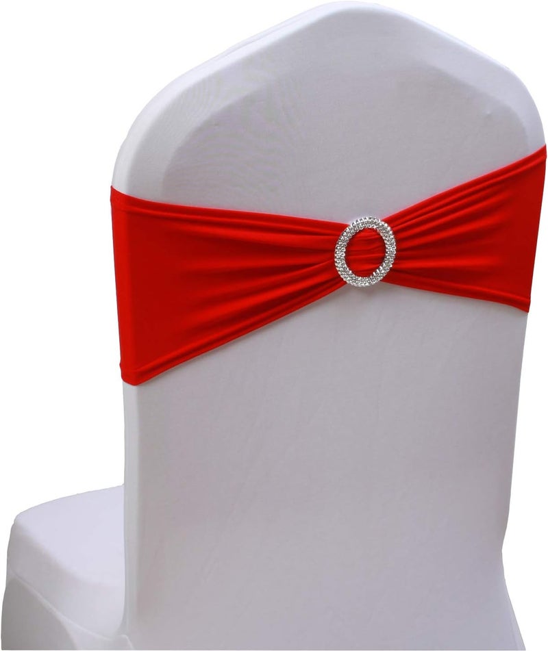 50PCS Spandex Chair Sashes Bows Elastic Chair Bands with Buckle Slider Sashes Bows for Wedding Decorations sy66 (red)