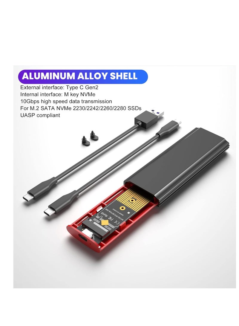 Aluminum M.2 NVME SSD Enclosure Adapter, USB3.1 Gen 2 to NVME PCIE M External Case, 10Gbps PCIe NVME M Key M.2 SSD Adapter to M.2 SATA (Black) - Image 3