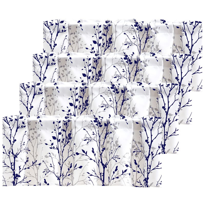 Luvyohmee Tree Branch Printed Curtain Valance  18 inches long Window Treatment Valance  Navy Blue and Grey Window Valances for Kitchen  Bathroom  Dining Room  Bedroom and Kids room  4 Panels - Image 1