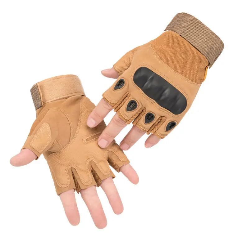 ketmart Nylon Tactical Half Finger Gloves for Sports, Hard Knuckle,Hiking,Cyclling,Travelling,Camping,Outdoor,Boxing, Motorcycle Riding, Arm Shooting Gym Glove (Color-Khakhi) - Image 2
