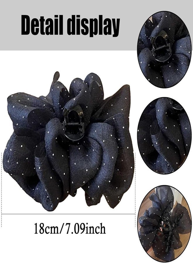 Melodio 2Pcs Large Chiffon Hair Claw Clips for Women - Black & Beige Polka Dot Hair Clutcher, Elegant Hair Jaw Clips for Thick Hair, Stylish Hair Accessories - Image 3